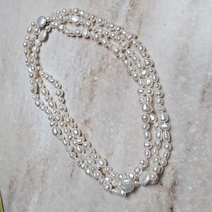 😍Honora 925 Silver 60" White Pearl Necklace😍NWOT